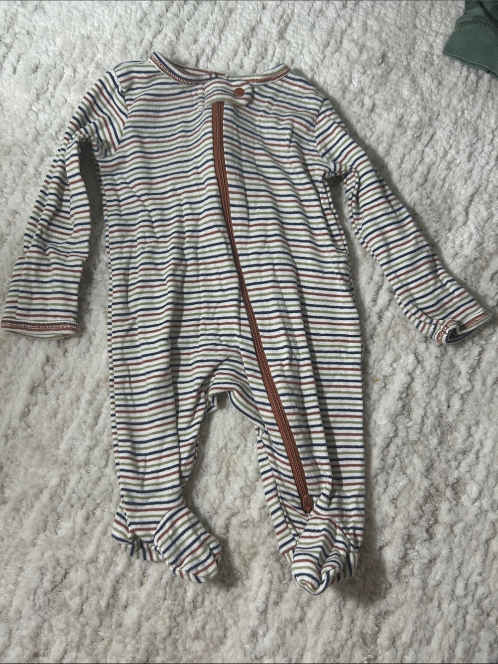 Carter's Cream Striped Footed One-Piece with Brown Trim
